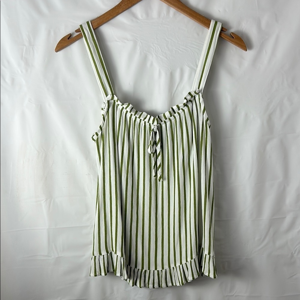 Cleo White and Green Tie Front Ruffled Tank Top size small coquette feminine